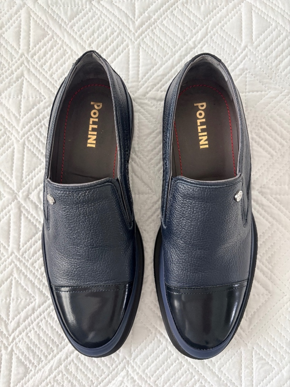 Pollini Italy Mens Leather Cap Toe Slip On Loafers Hybrid Luxury Sneaker Navy